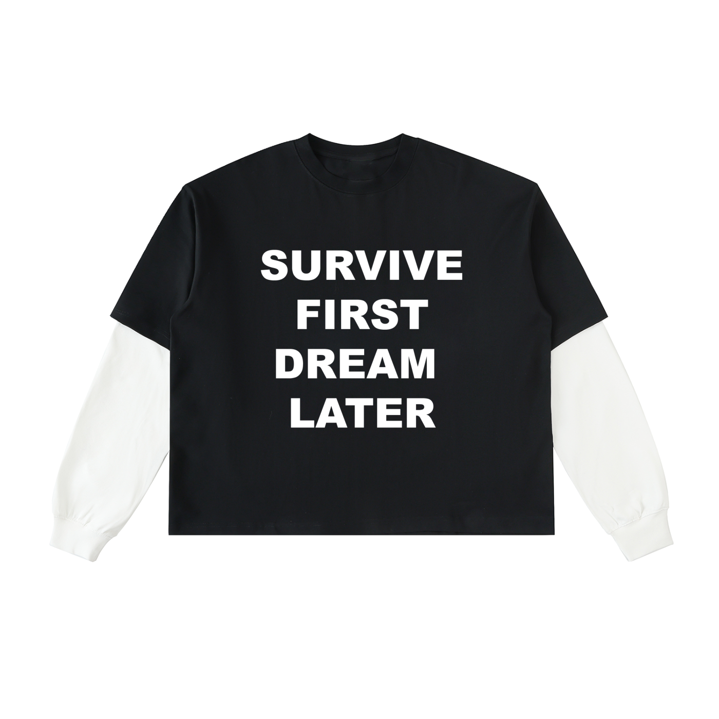 Layered Contrast Sleeve Slogan Tee