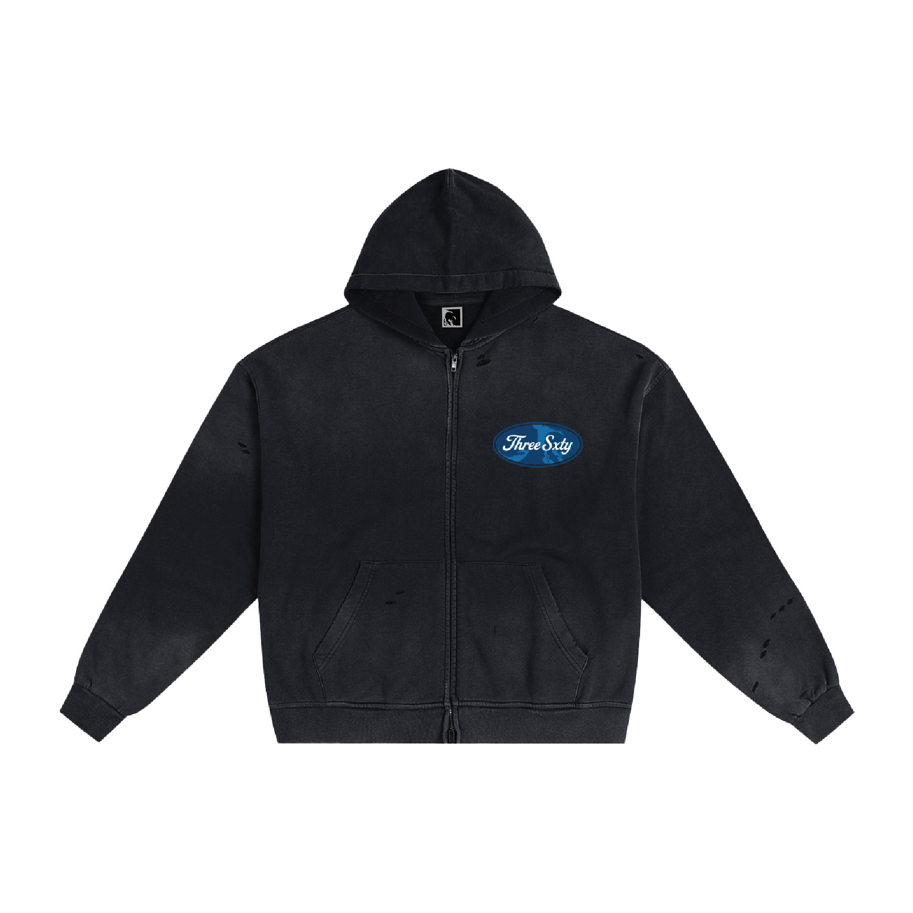 Three Sxty Hand-Frayed Sunfade Zip Hoodie