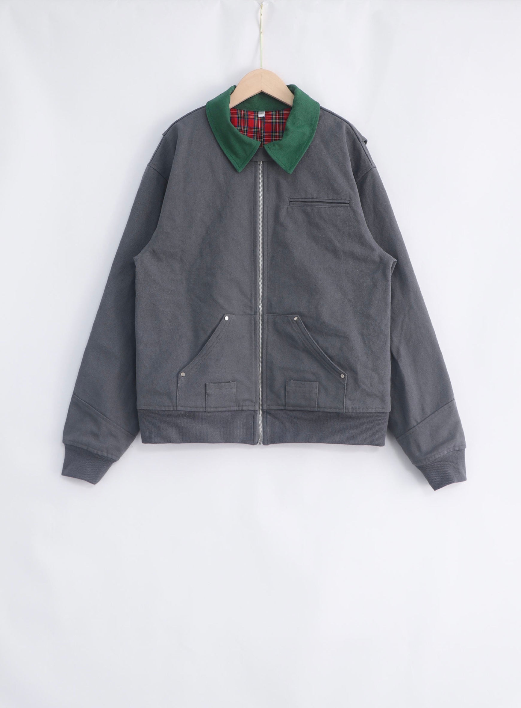 Three sxty work jacket, made with duck canvas and plaid lining with fully functional zipper and pockets